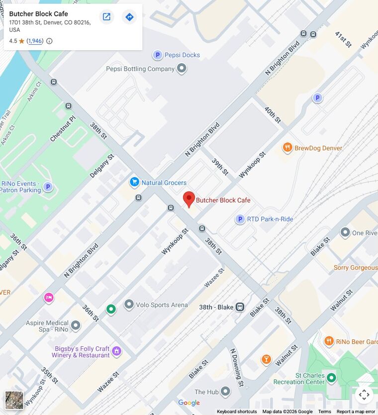 Map to Butcher Block Cafe, 1701 38th Street, Denver CO 80216